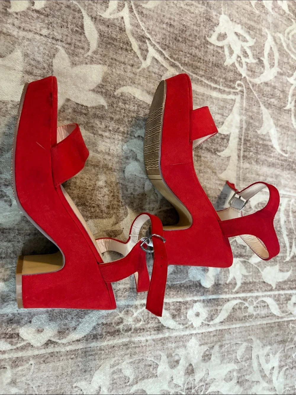 Red Women's Ankle-Strap Block Heel Sandals - Unbranded